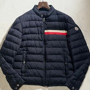 MONCLER YERES【近年モデル 20ss RFID】モンクレール ダウン シングルライダースジャケット Lサイズ ロゴ ワッペン キルティング ネイビー