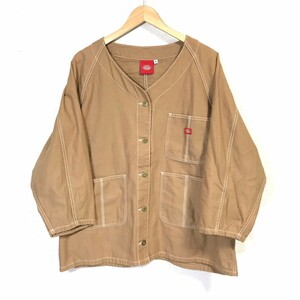 FA227dL Dickies ディッキーズ サイズM カバーオール ノーカラージャケット ワーク 綿100% コットンジャケット ベージュ レディース