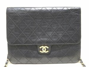 ヴィンテージ CHANEL シャネル チェーン ショルダーバッグ ポシェット マトラッセ ☆ ブラック ラムスキン プッシュロック ▼ オフト00/6B