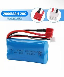 7.4V 2000mAh 2s リチウムイオン バッテリー Tプラグ コネクター カー ボート用 ZP1007 WLtoys DEERC 16103 クローラー 飛行機 ラジコン RC