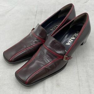 PRADA プラダ　ローファー レザー レザーシューズ ボルドー　レディース ヒールパンプス パンプス 35.5 22.5センチ相当 チャンキーヒール