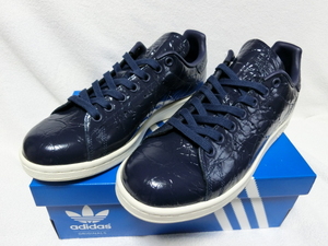 新品 Originals STAN SMITH W 22.0cm ネイビー パテントレザー スタンスミス W しわ加工 定価16,500円 外箱タグ付 adidas