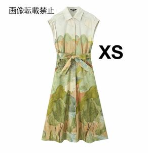 vintage ヴィンテージ レトロ 柄 ノースリーブ ロング ワンピース XSサイズ レディース★ZARA 好きな方に★2024 S/S 春新作 新品未使用★