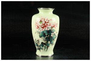 [URA]安藤七宝/七宝菊花文花瓶/H25cm・約1761g/5-12-89(検索)骨董/七宝焼/花器/花入/花生/壷/中国/古玩/唐物