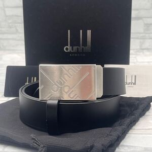 【極美品/付属品完備】dunhill ダンヒル ベルト アブストラクト シグネチャー オートマティック レザー 本革 ブラック 黒 ビジネス メンズ