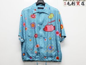 ルイヴィトン LOUIS VUITTON サイズXL 23AW RM232H アートプリントモノグラム シルク半袖シャツ ライトブルー 極上美品 シャツ