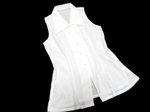 ◆昭和レトロ　クラシカル　OLさん　ノースリーブシャツ　制服　ストライプ　白　くるみボタン　ブラウス デッドストック ８１◆