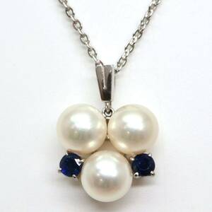 MIKIMOTO(ミキモト)ソ付き!!◆K14 天然サファイア/アコヤ本真珠ネックレス◆J 約4.0g 約40.5cm sapphire パール pearl necklace DH0/EA1