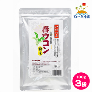 【送料込 クリックポスト】沖縄ウコン販売 春ウコン粉末 100g 3袋セット