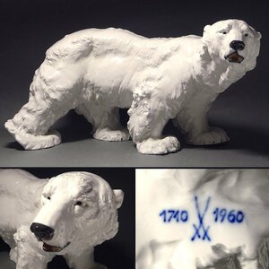 慶應◆1960年【MEISSEN マイセン】250周年記念特別制作 オットー・ヤール原型 アール・デコ様式 磁器人形『Polar bear』大型フィギュリン