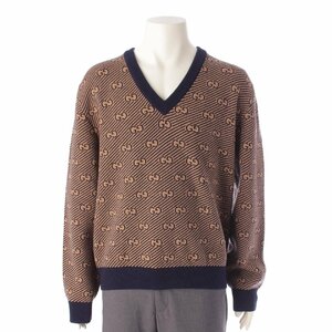 【グッチ】Gucci　メンズ GGジャガード Vネック ウール カシミヤ ニット セーター 626643 ベージュ L 【中古】【正規品保証】203176