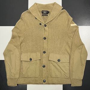 【730】 美品 RRL ミリタリー カーディガン L ワッペン ショール カラー ダブルアールエル ラルフローレン ralph lauren military リネン