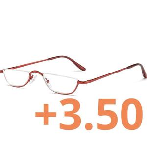 +3.50 半月型 メタル　老眼鏡 ハーフフレーム 薄型 軽量 男女兼用 赤