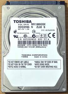 TOSHIBA MK1665GSX [160GB 2.5インチ 9.5mm SATA HDD 2010年製 使用時間 7651H (Cristal DiscInfo 正常) (管:KH263