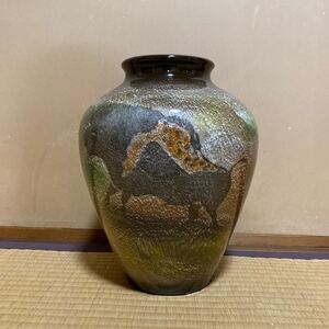 【昭和レトロ】陶器　 花瓶 壺　ラスコー洞窟壁画花瓶