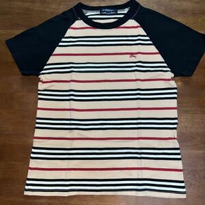 【BURBERRY／バーバリー】半袖Tシャツ　150㎝　ノバボーダー　ホースマーク刺繍　中古　ベージュ