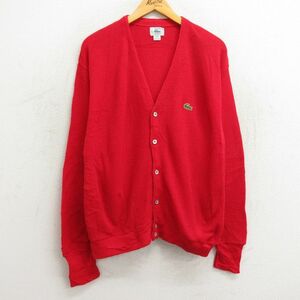 XL/古着 ラコステ LACOSTE IZOD 長袖 ブランド セーター メンズ 90s ワンポイントロゴ 大きいサイズ 赤 レッド 23sep27 中古 ニット ト