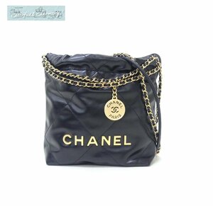 未使用 CHANEL 22 ミニハンドバッグ ブラック ゴールド金具 シャイニーカーフ 