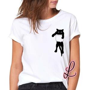 Tシャツ 猫 Ｌ レディース 半袖 薄手 白 大きめ