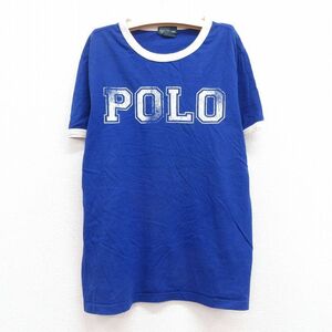 【50%OFF】古着 ラルフローレン 半袖 ブランド Tシャツ キッズ ボーイズ 子供服 90s ビッグロゴ 67 コットン クルーネック 青 ブルー 5OF