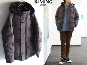 美品 B:MING by BEAMS ビームス 2020AW ALLIED DOWN 撥水 コットンナイロン 千鳥格子 2WAY ダウンジャケット S グレー ブラウン ネイビー