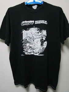 ビンテージ・90s！ムーンアイズ　ラットフィンク　シェビー　半袖Ｔシャツ（MOONEYES RAT FINK CHEVY ANVIL製プリントＴシャツ古着アメカジ