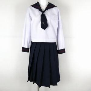 1円 セーラー服 スカート ネクタイ 上下3点セット 中間服 赤3本線 女子 学生服 神奈川北鎌倉女子学園中学高校 白 制服 中古 ランクC EY3217