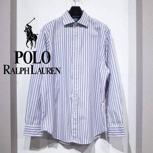 16ハーフ （L位） / 90s POLO by RALPH LAUREN ラルフローレン REGENT CLASSIC FIT ドレスシャツ ホワイト パープル ストライプ柄 ロゴ無し