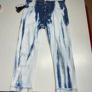 新品 未使用 ディースクエアード メンズ ブルー ホワイト デニム ジーンズ パンツ 44 S～M DSQUARED2 ダメージ デニム D2 ディースク