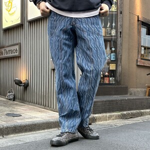 Ahluwalia Blue Laser Low Rise Jeansレーザーデザインストレートデニムパンツ 8069000114973