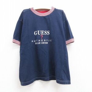 【50%OFF】古着 ゲス GUESS 半袖 ブランド Tシャツ キッズ ボーイズ 子供服 ビッグロゴ コットン クルーネック 紺他 ネイビー 22may13 5OF