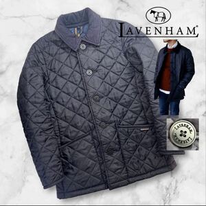 定価4.6万 美品 LAVENHAM ラベンハム レクサム キルティングジャケット サイズ36/S相当 ネイビー 美シルエット イギリス製 人気 A2893