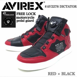 送料0 AVIREX アヴィレックス ディクティター DICTATOR フリーロック リールミドルカットスニーカー バイカー AV2278 RED×BLACK-25.0