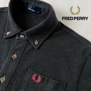 フレッドペリー FRED PEARLY ボタンダウン ポロシャツ 半袖 鹿の子 シャツ M チャコール グレー ビズポロ シャツ