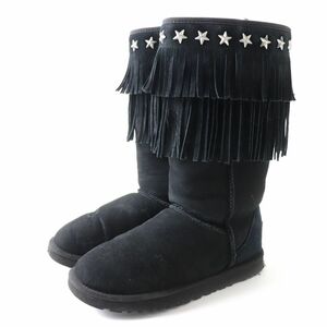 良品◎UGG×JIMMY CHOO アグ×ジミーチュウ コラボ SORA ソラ 3045W ムートン ブーツ スタースタッズ フリンジ ブラック 7（24cm） 箱付き