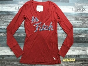 Abercrombie & Fitch アバクロ レディース ロゴワッペン Vネック カットソー S 赤