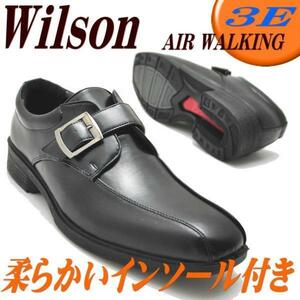 黒「26.5cm」Wilson(ウイルソン）/モンクストラップ ビジネスシューズ/お買い得/超軽量/紐靴/レース//No73