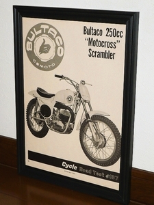 1965年 USA 60s vtg 洋書雑誌記事 額装品 Bultaco 250 Motocross Scrambler ブルタコ / 検索用 店舗 ガレージ ディスプレイ 看板 (A4size)