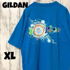 GILDAN アメリカ古着 ビッグプリント ブルー Tシャツ XLメンズ