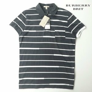 新品タグ付き 日本未発売モデル BURBERRY BRIT バーバリー ブリット 半袖 ポロシャツ マリンボーダー 紺 ネイビー M【参考価格￥16,500-】