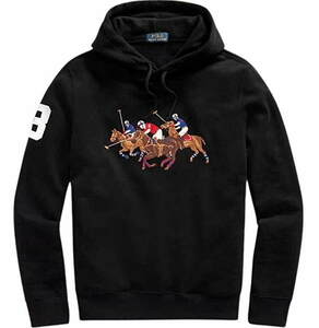 【新品】ラルフローレン ■ トリプルポニー裏起毛パーカー ■ メンズ L~LL / US M ■ ブラック POLO RALPH LAUREN 正規品