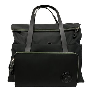 GIORGIO ARMANI ジョルジオアルマーニ レザーディティールナイロンボストンバッグ ブラック チャームペンダント メンズ【中古】