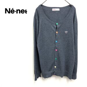 1O2119-J-N◆Ne-net ネネット カシミヤ混カーディガン◆サイズ2 カシミヤ15% トップス ワッペン カラフルボタン セーター 個性派デザイン