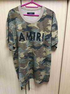 国内正規 17AW AMIRI アミリ ダメージ ショットガン加工 ロゴ 迷彩 カモフラージュ クルーネック Tシャツ XS