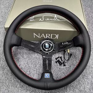 炭素繊維 NARDI 高級 ステアリング スポーツステアリングホイール 車ハンドル PVCレザー 340mm 13インチ レース ドリフト ステアリング