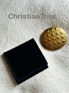 Christian Dior クリスチャンディオール 手鏡 ミラー コスメ アクセサリー ゴールド 保管袋入り ☆M2001