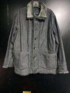 希少　ブラックデニムファージャケット　デニムジャケット　デニムカバーオール カバーオール JACKET サイズL 