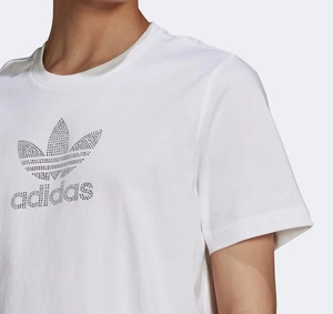 adidas オリジナルス ラインストーン Tシャツ 白 M アディダス トレフォイル 半そで Tee ロゴ GN3647