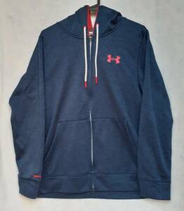 UNDER ARMOUR アンダーアーマー UA STORM ジップパーカー size M ネイビー レッド 美品 フリース ビッグロゴ MTR1177