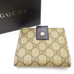 A24-2254　GUCCI グッチ　115052　Wホック二つ折り財布　GGプラス　スプリーム　ベージュ　ダークブラウン　箱つき　レタパプラス可